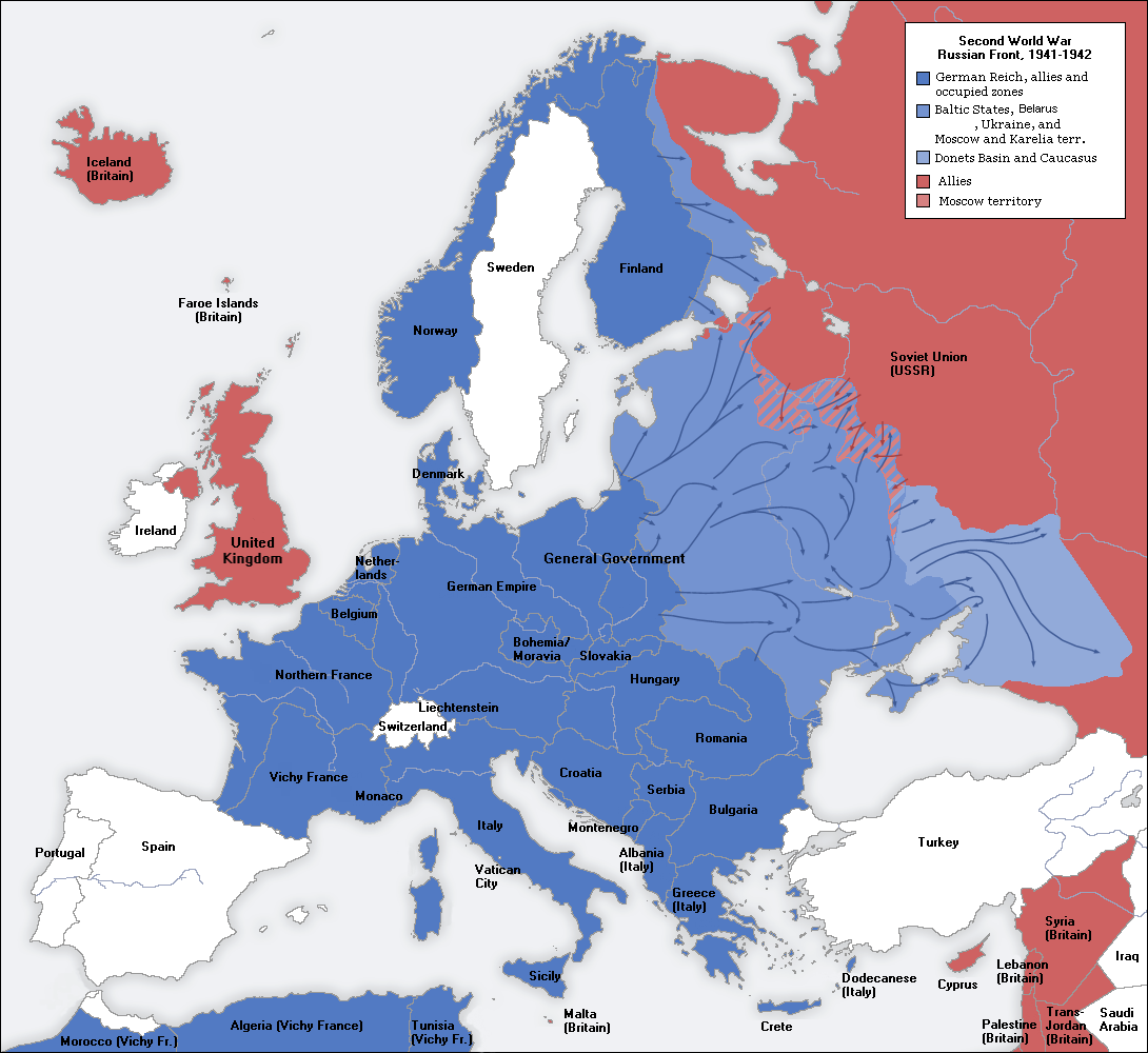 World War 2 map of Europe 1941-1942